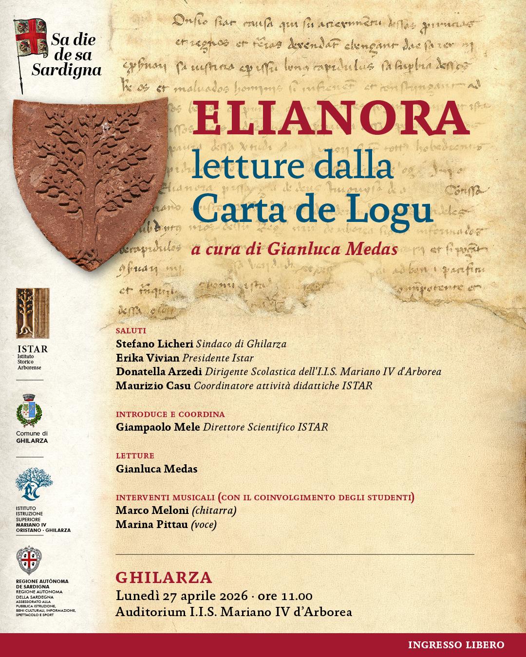 Visualizza l'evento: Sa Die de sa Sardigna: lettura dalla Carta de Logu di Gianluca Medas